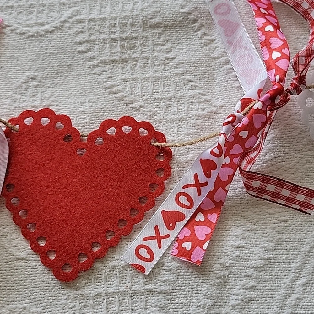 Festive Felt Heart Garland with XOXO Ribbon